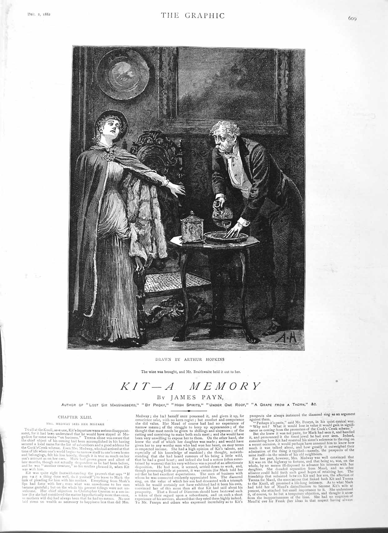 Old Antique Print 1882 Illustration Story Kit Arthur Hopkins Braithwaite 19th