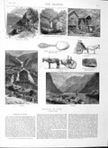 Original Old Antique Print 1882 Norway Vermafos Gudvangen Eide Husum Carriole