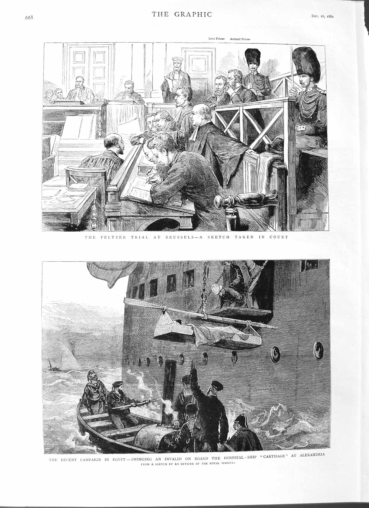 Original Old Antique Print 1882 Peltzer Brussels Court Egypt Ship Carthage 19th