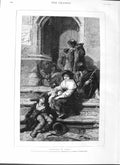 Old Antique Print 1882 Scene Alms Day Rome Children Fine Art Guido Bach 19th
