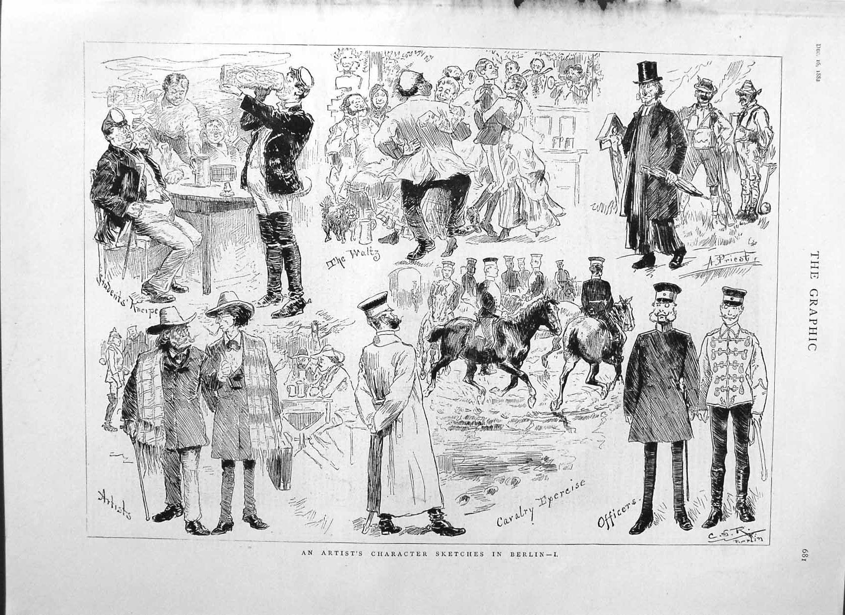 Original Old Antique Print 1882 Character Sketches Berlin Germany Priest Siers