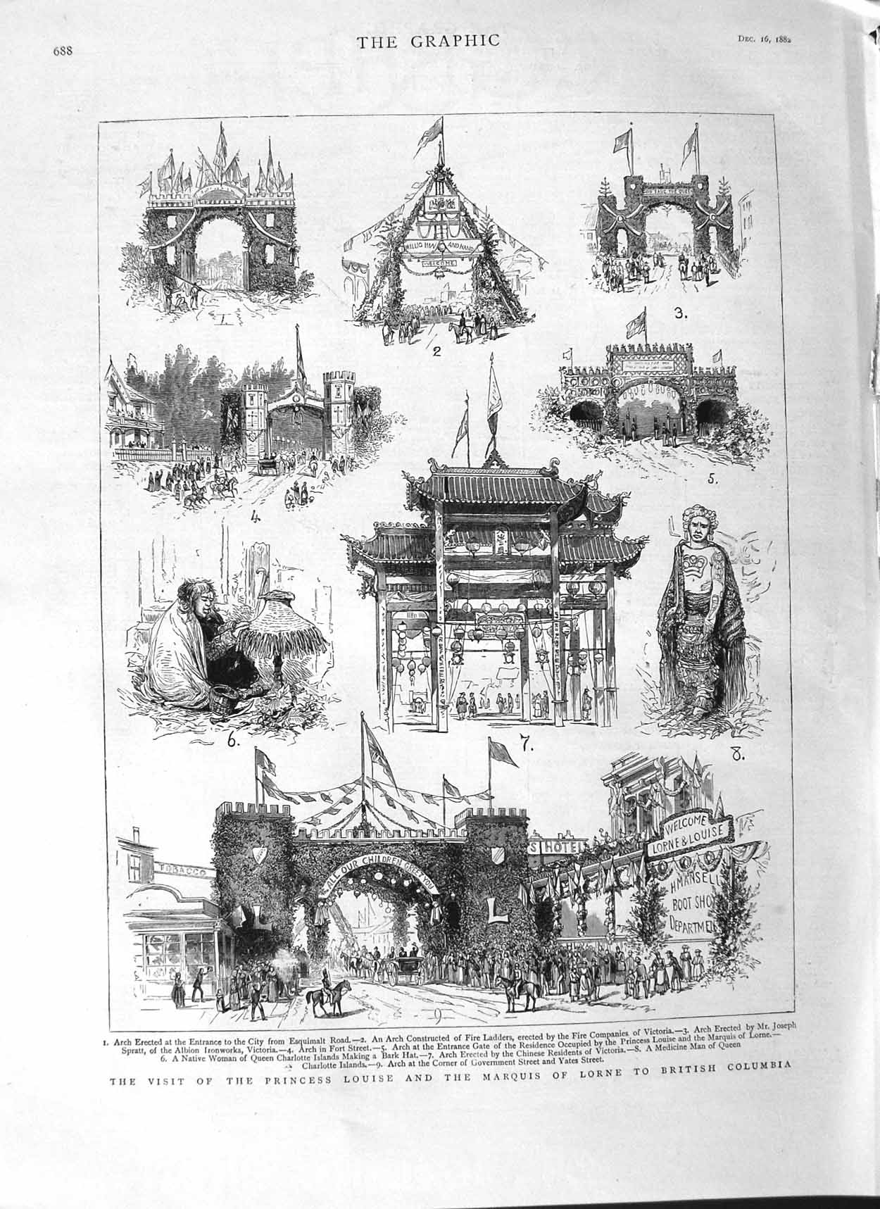 Antique Old Print *3088 1882 Princess Louise Marquis Lorne British Columbia