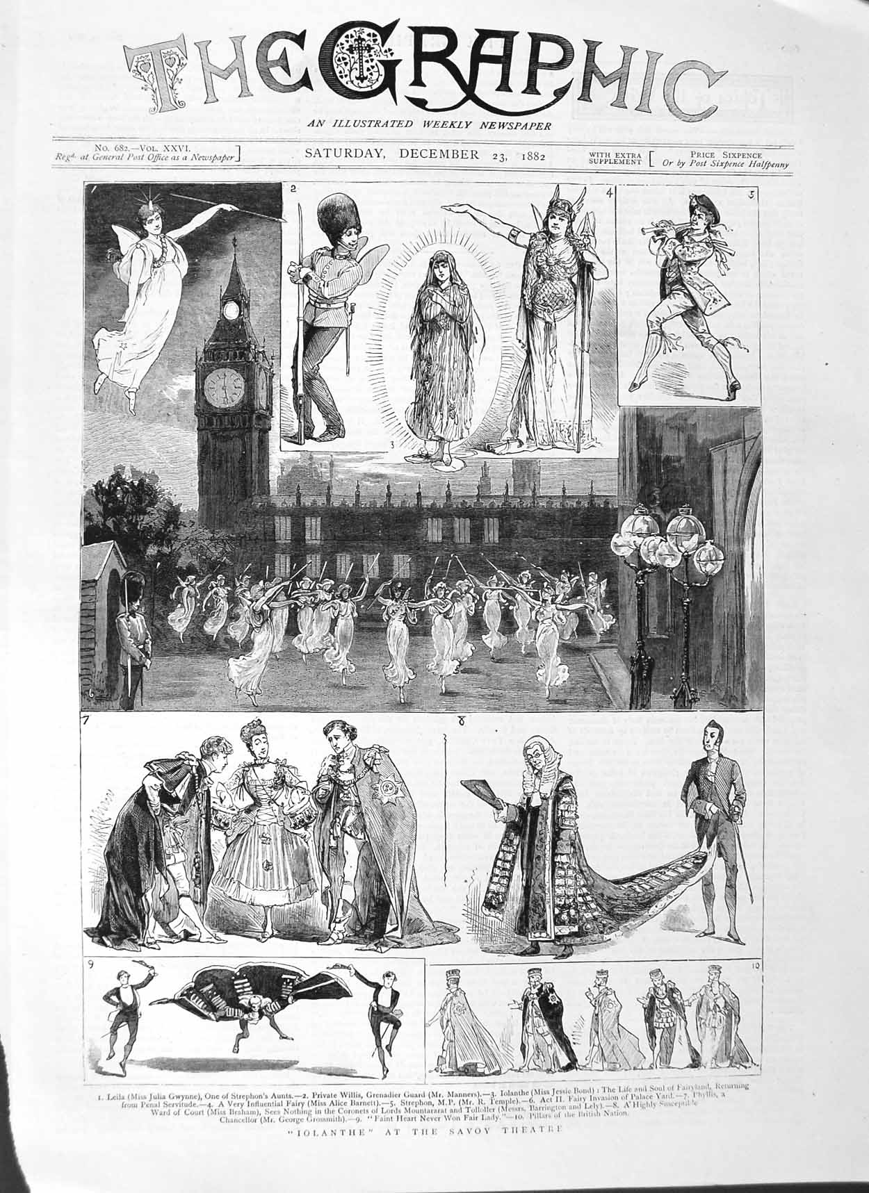 Original Old Antique Print 1882 Iolanthe Savoy Theatre Gwynne Manners Bond 19th