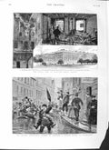 Original Old Antique Print 1882 Floods Germany Dusseldorf Hampton Court Palace