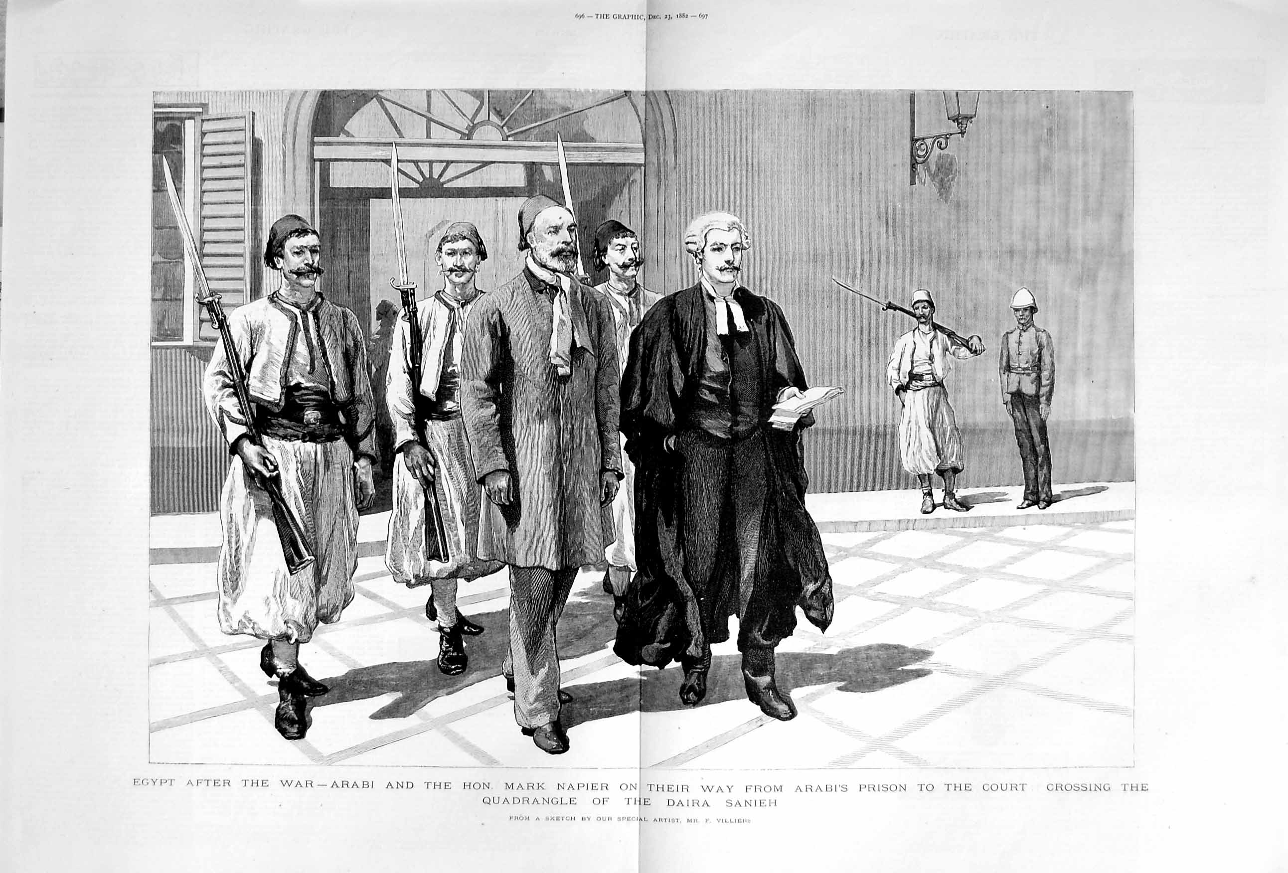 Old Antique Print 1882 War Egypt Arabi Mark Napier Prison Court Sanieh 19th