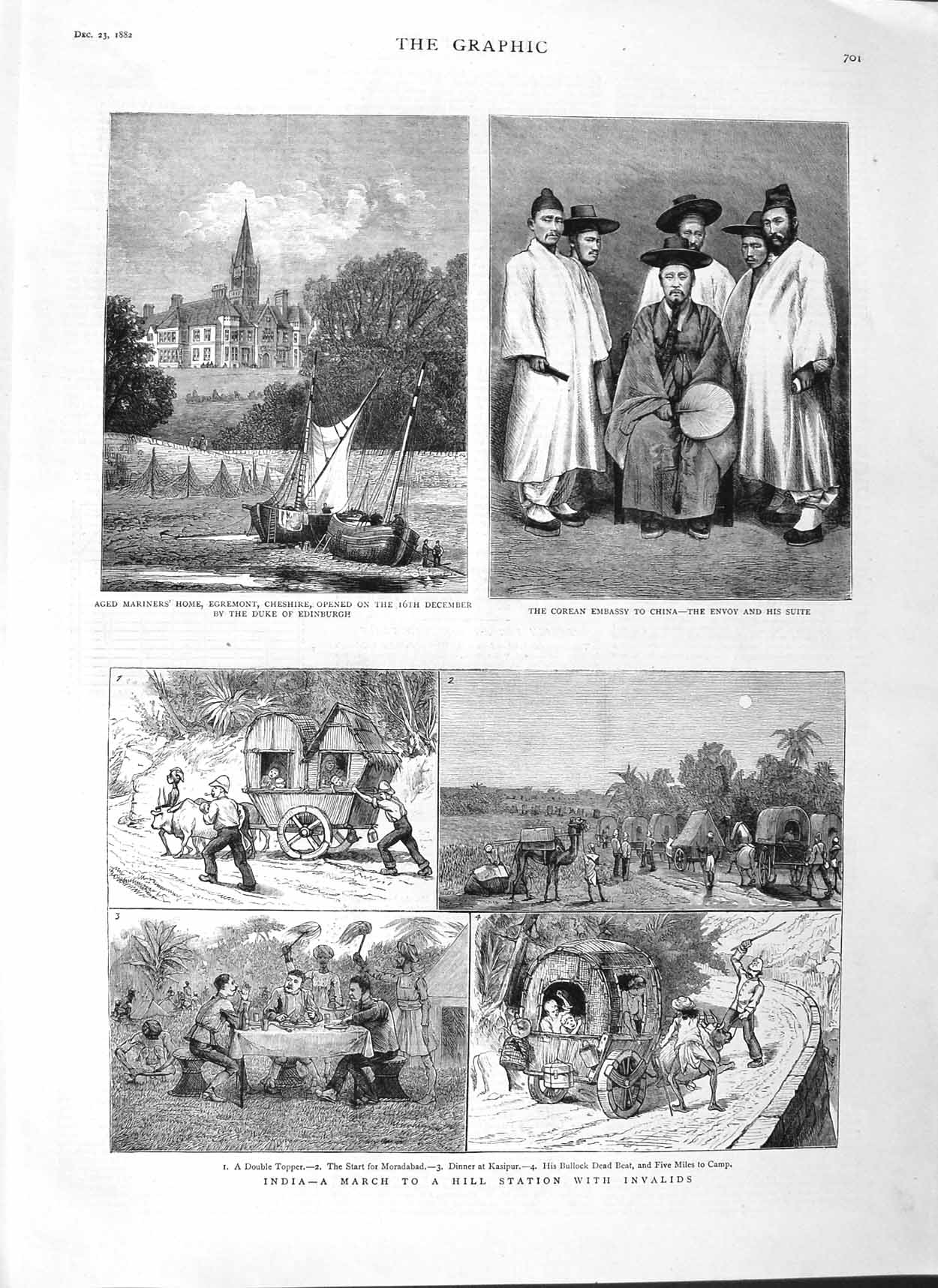 Original Old Antique Print 1882 India Kasipur Invalids Mariners Home Egremont