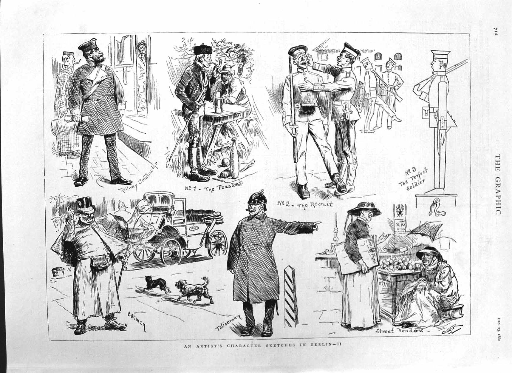 Original Old Antique Print 1882 Sketches Berlin Germany Siers Policemen Railway