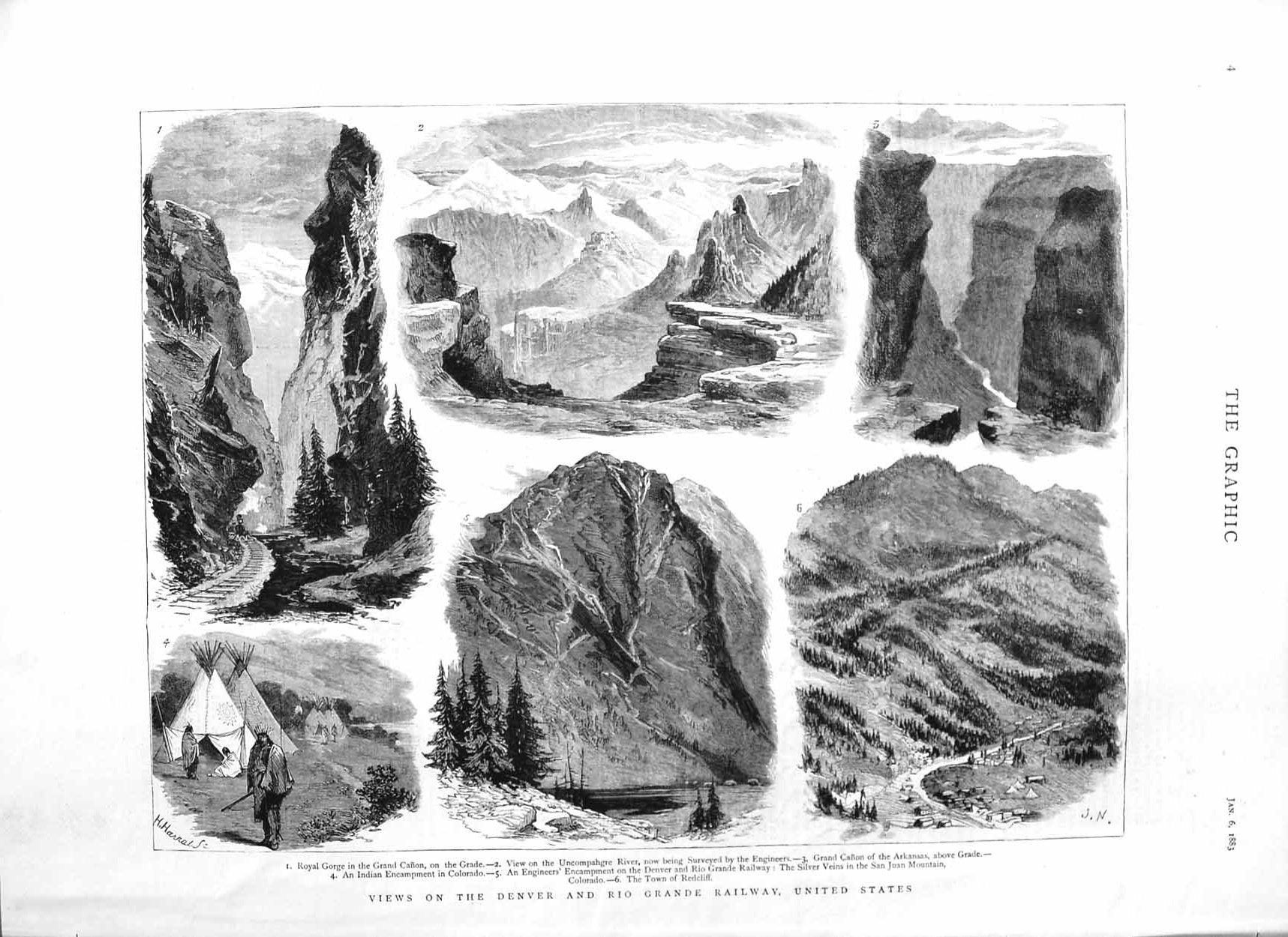 Original Old Antique Print 1883 Denver Rio Grande Railway America Grand Canon