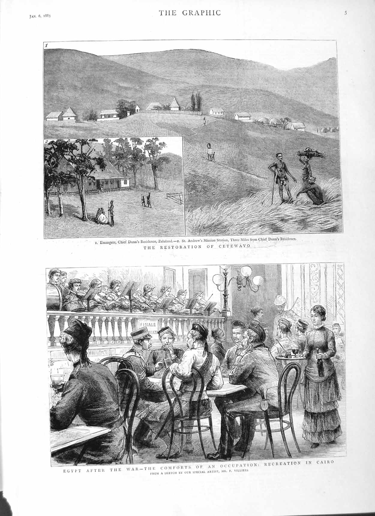 Original Old Antique Print 1883 Cetewayo Zululand Chief Dunn Egypt War Cairo