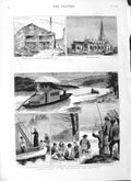 Original Old Antique Print 1883 Salmon Fishing Boat Brunswick Trowbridge Church