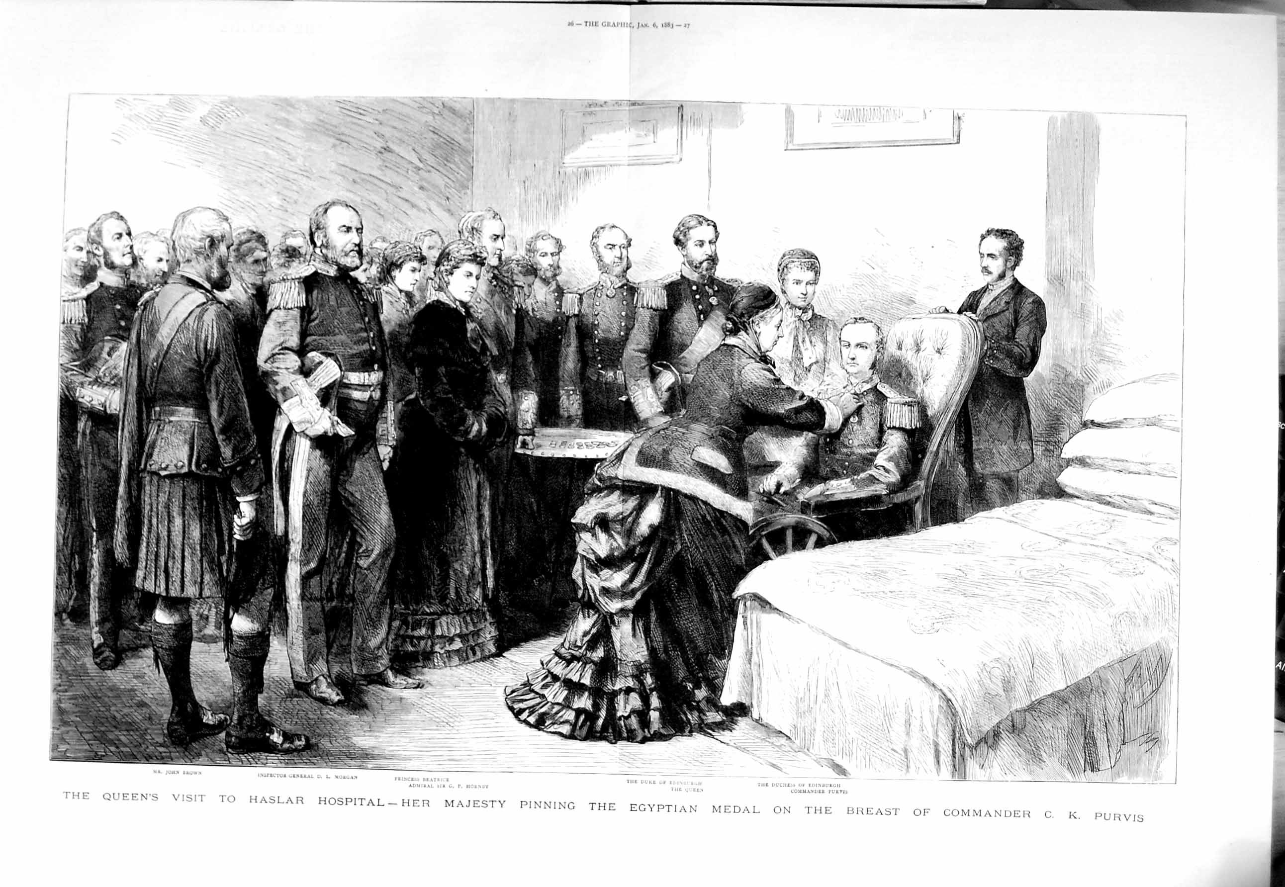 Old Antique Print 1883 Queen Haslar Hospital Commander Purvis Duke Brown 0 19th