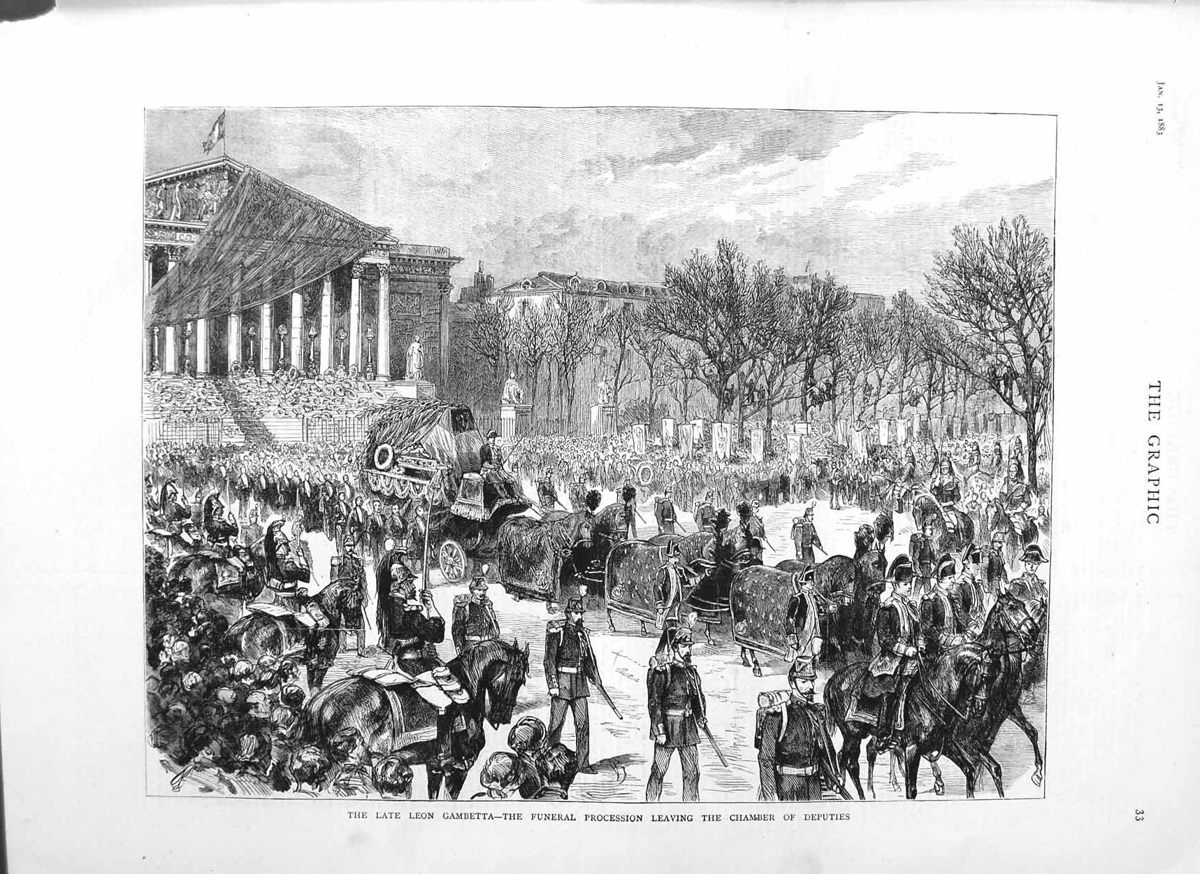 Old Antique Print 1883 Leon Gambetta Funeral Procession Chamber Deputies 19th