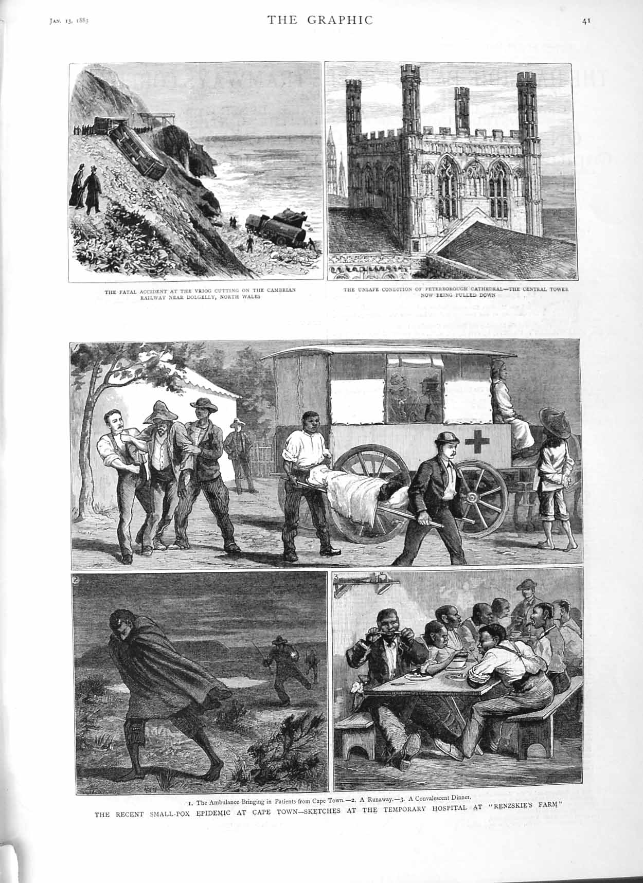 Old Antique Print 1883 Small Pox Epidemic Cape Africa Hospital Renzskie 19th