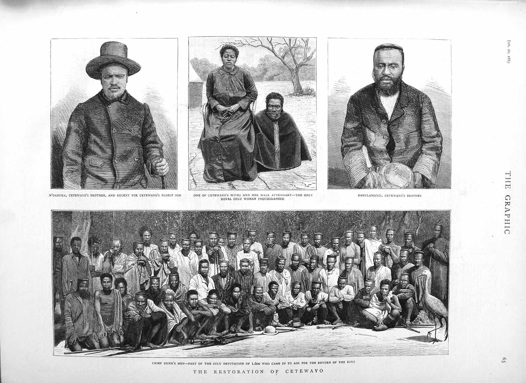 Old Antique Print 1883 Cetewayo Chief Dunn Dabulamanzi N'Dabuka Zulu Lady 19th