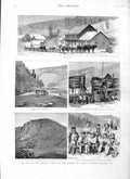 Original Old Antique Print 1883 Clinton Hotel Nicomen British Columbia Indians
