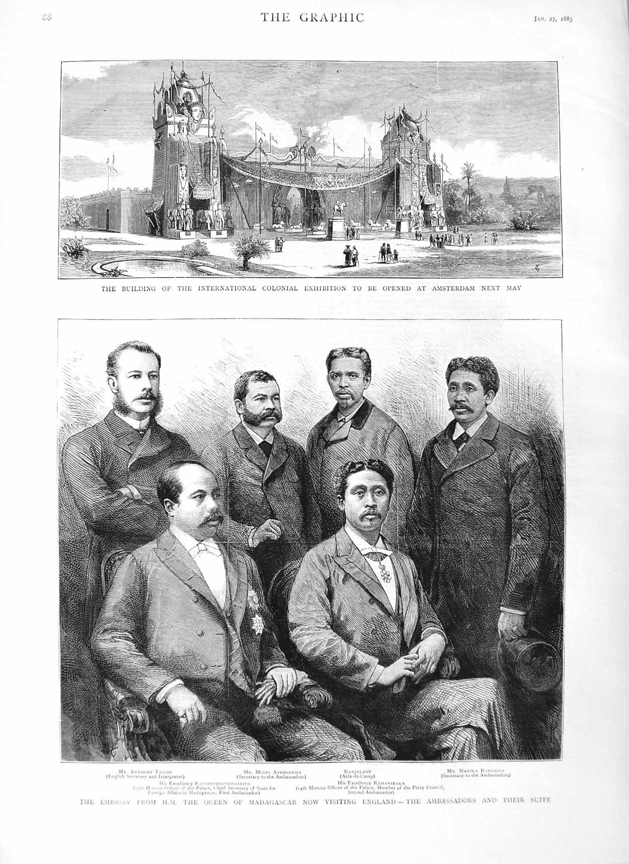 Original Old Antique Print 1883 Colonial Exhibition Madagascar Rabibisoa 19th