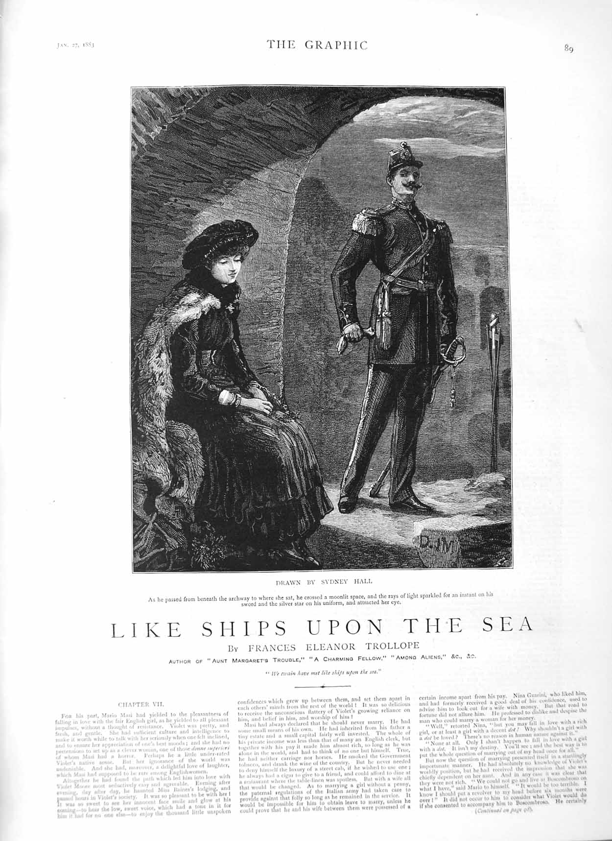 Old Print Ref.324 1883 Illustration Story Like Ships Upon Sea Sydney Hall