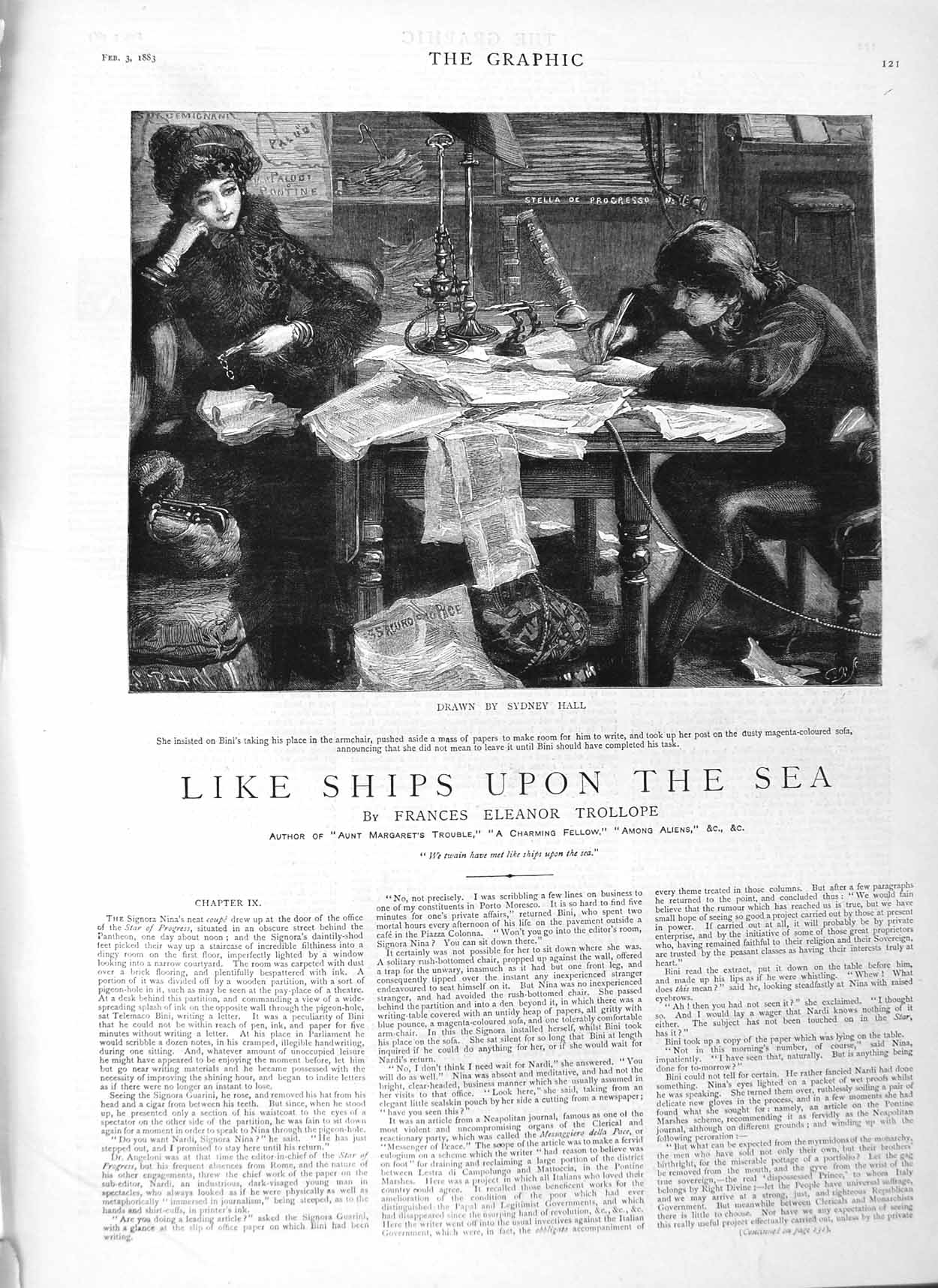 Old Print Ref.323 1883 Illustration Story Like Ships Upon Sea Sydney Hall
