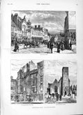 Original Old Antique Print 1883 Sunderland Monkwearmouth Church High Victorian