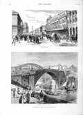 Original Old Antique Print 1883 Sunderland Bridge Wear Upper High Street 19th