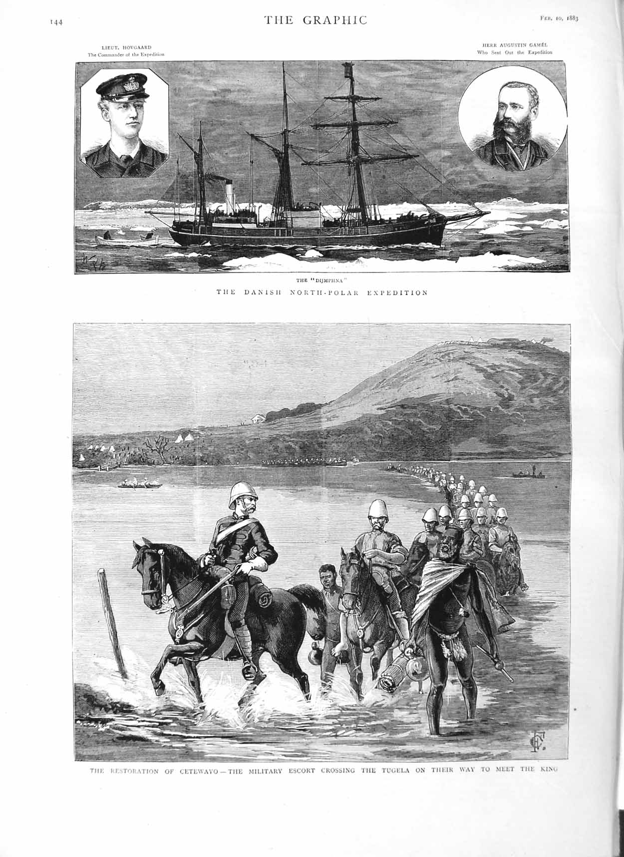 Old Antique Print 1883 Dijmphna Ship Hovgaard Gamel Cetewayo Tugela River 19th