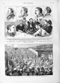 Original Old Antique Print 1883 Chess Guildhall Winchester Murder Ireland 19th