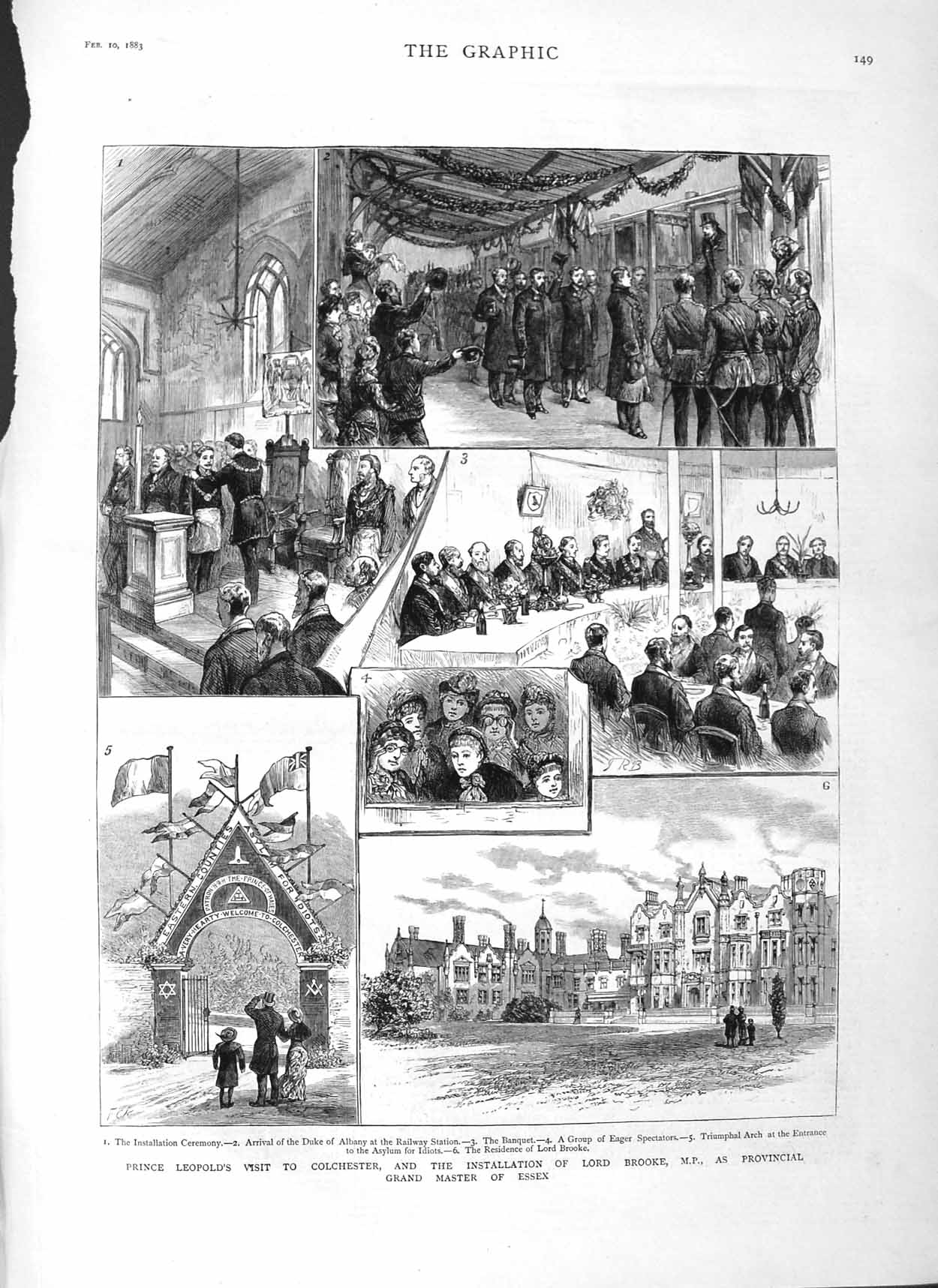 Original Old Antique Print 1883 Prince LeopColchester Lord Brooke Master Essex
