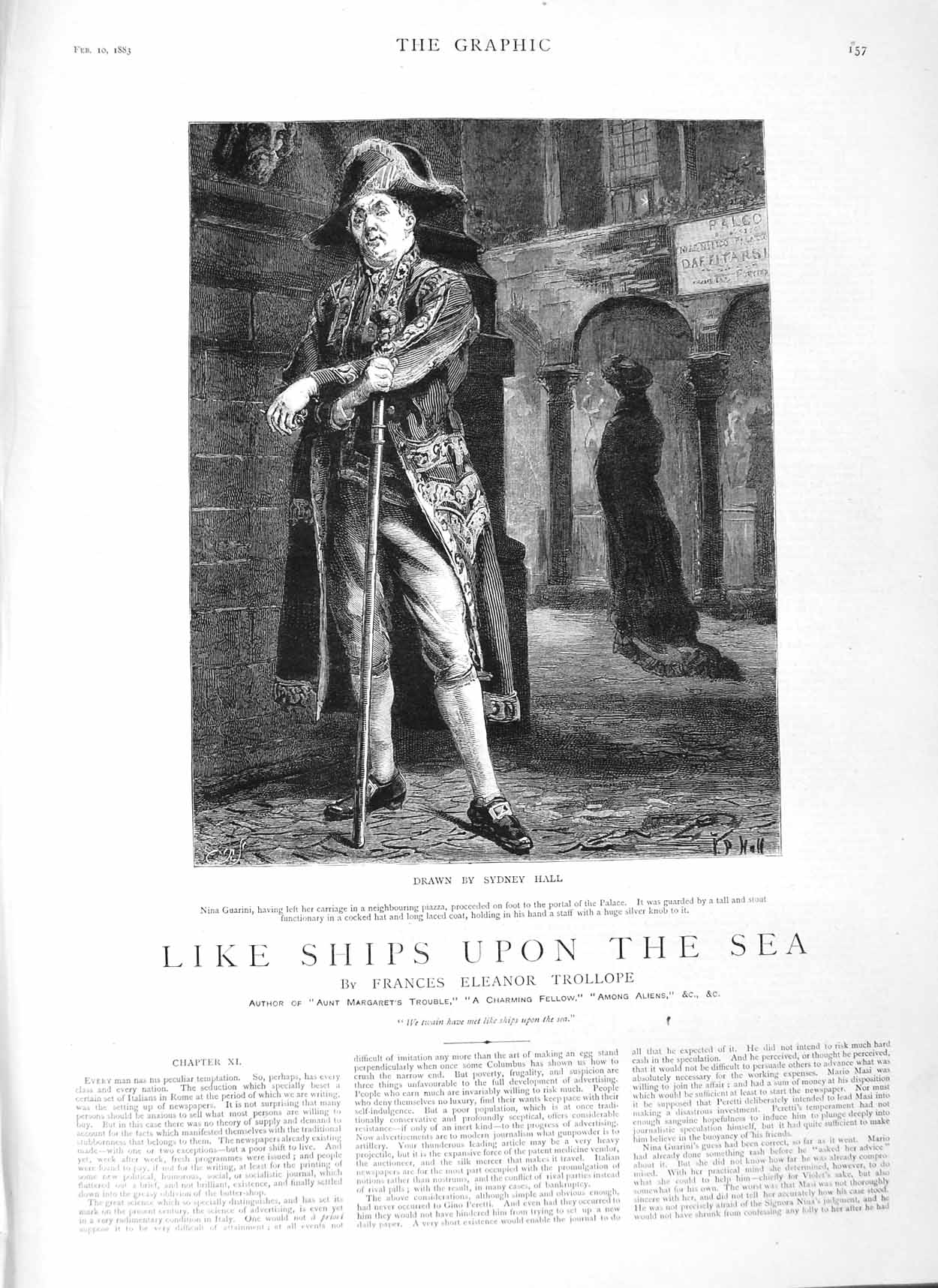 Original Old Antique Print 1883 Illustration Story Like Ships Sea Nina Guarini