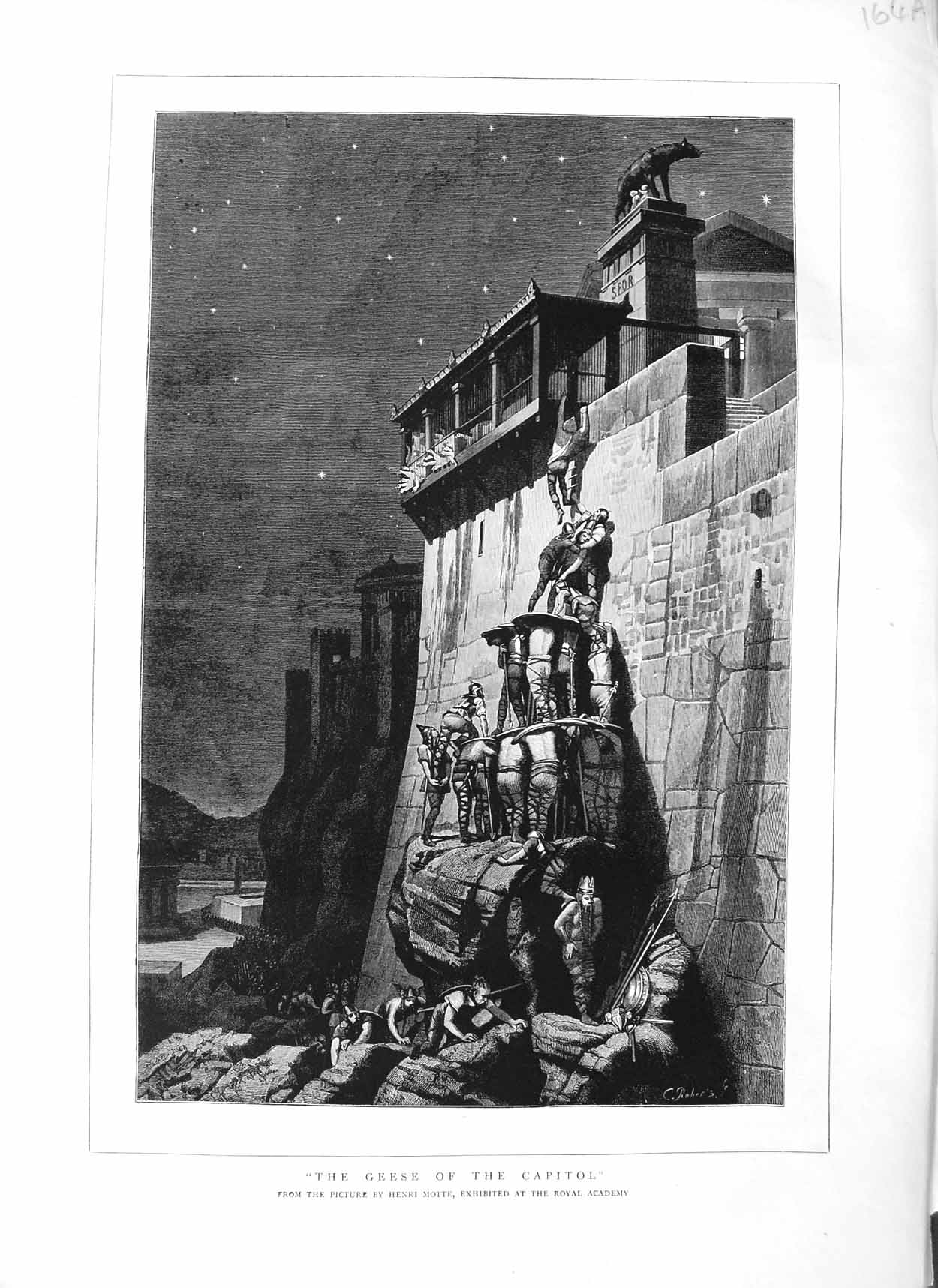 Original Old Antique Print 1883 Scene Geese Capitol Men Climbing Wall Fine Art