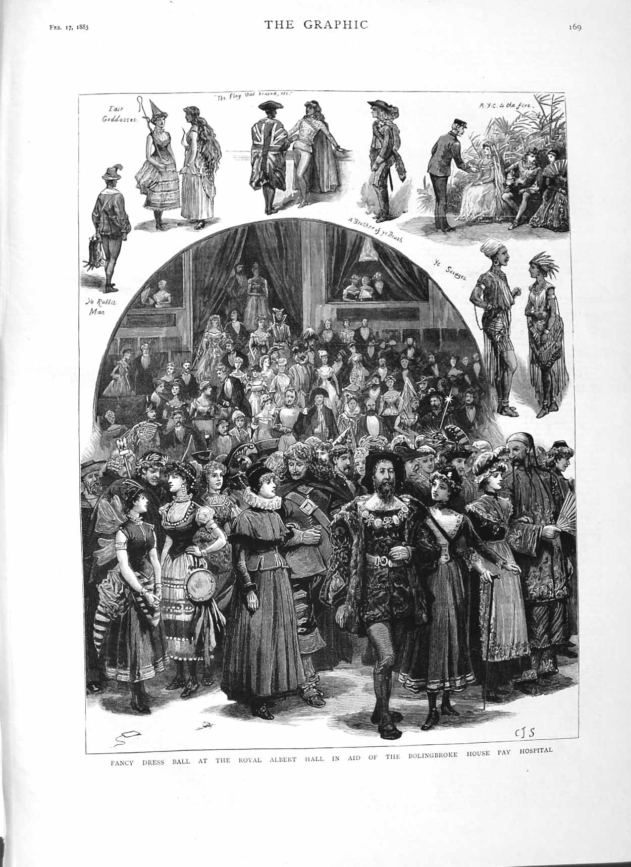 Original Old Antique Print 1883 Fancy Dress Ball Royal Albert Hall Bolingbroke