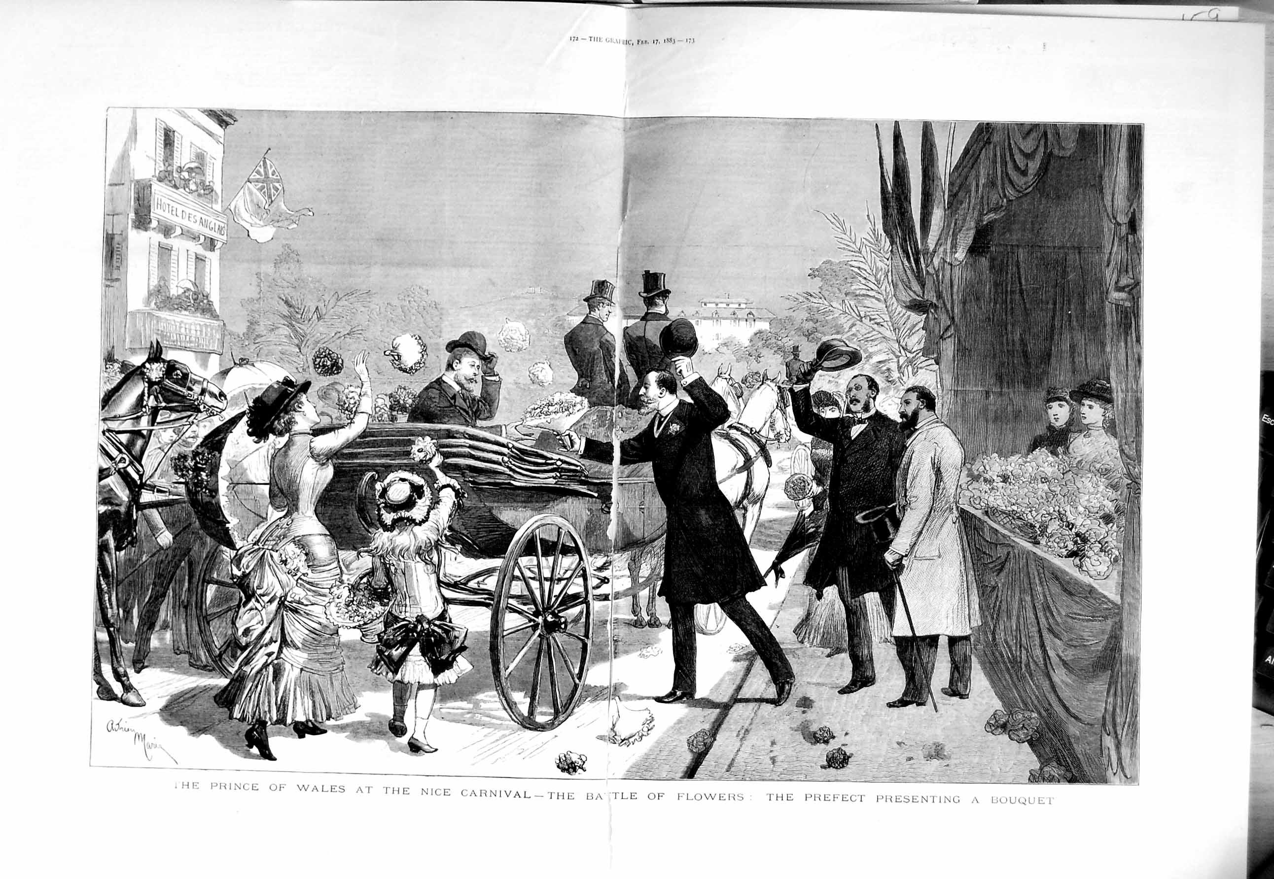 Antique Old Print 1883 Prince Wales Nice Carnival Flowers France Fine Art 19th