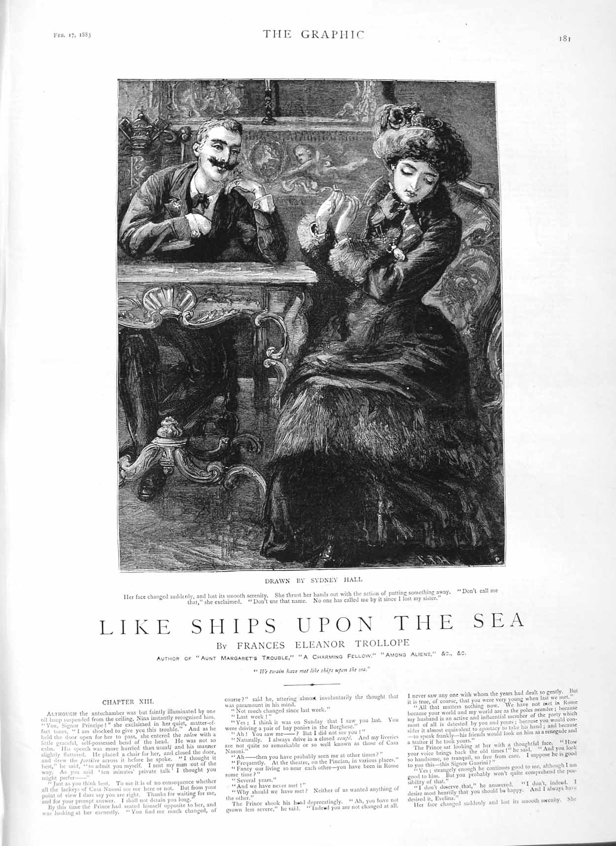 Old Antique Print 1883 Illustration Story Like Ships Upon Sea Sydney Hall 19th
