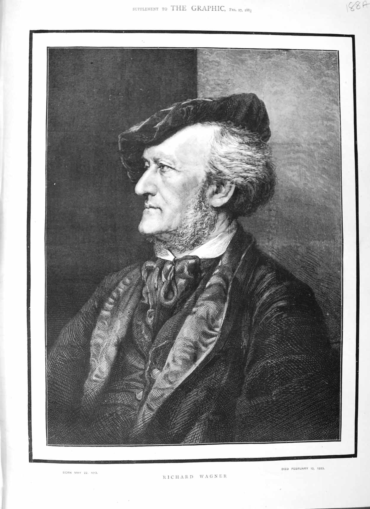 Original Old Antique Print 1883 Portrait Richard Wagner F 19th Century