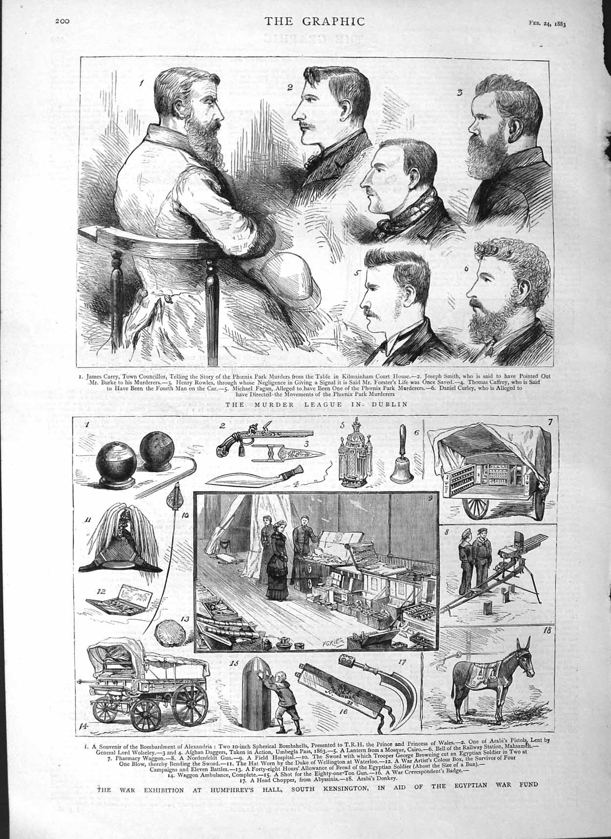 Old Antique Print 1883 War Exhibition Humphreys Kensington Dublin League 19th