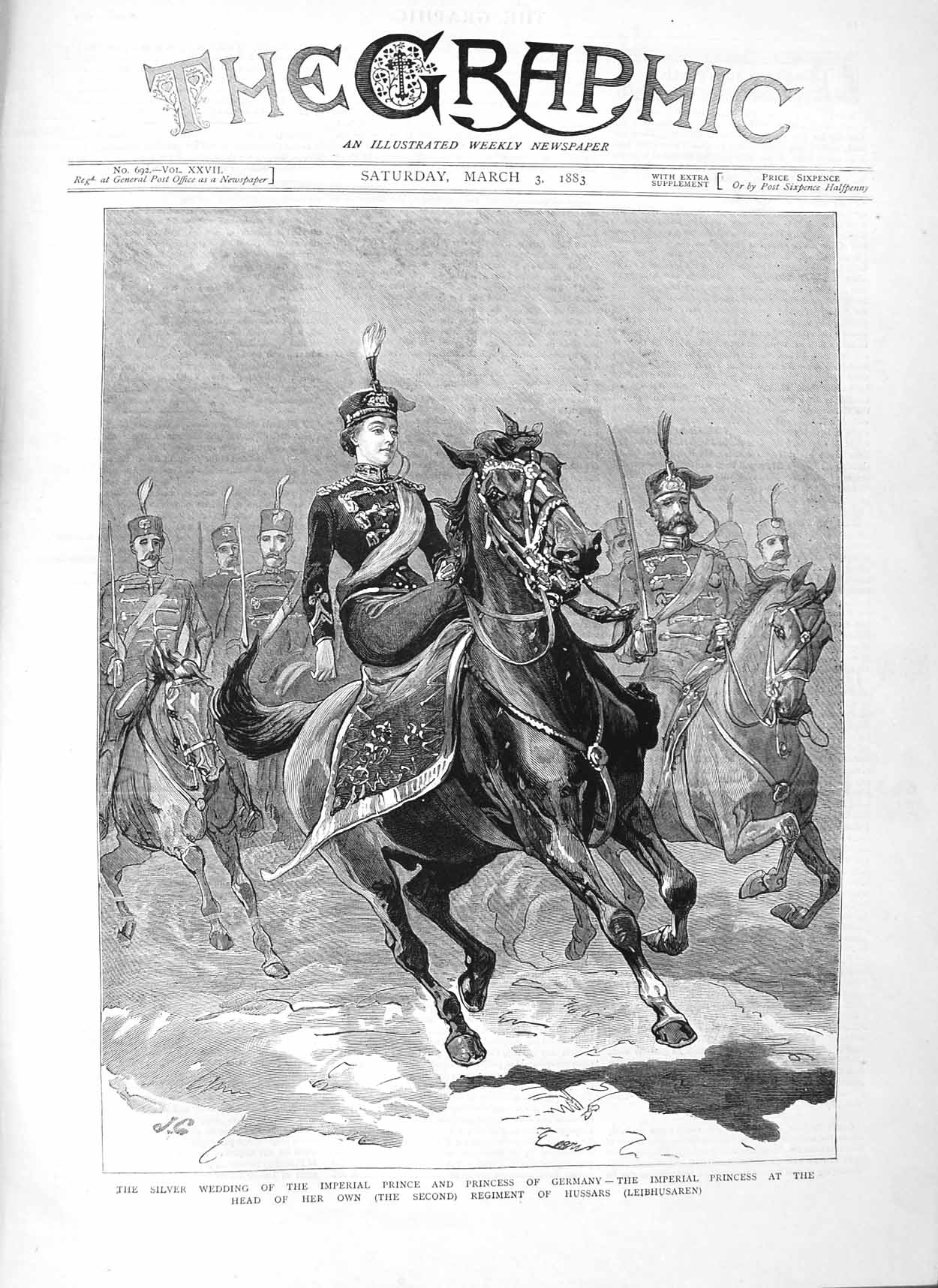Old Antique Print 1883 Silver Wedding Prince Germany Hussars Leibhusaren 19th
