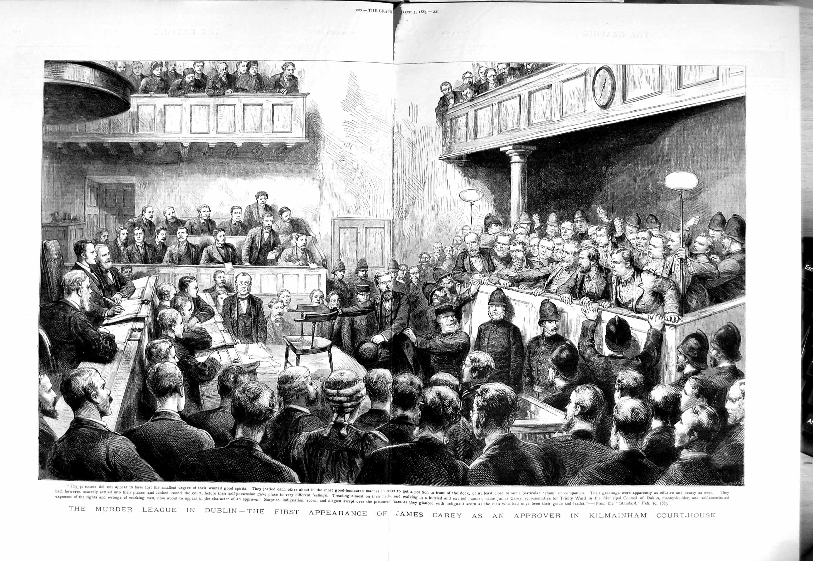 Old Antique Print 1883 Murder League Dublin James Carey Kilmainham Court 19th