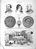 Original Old Antique Print 1883 Murder League Dublin Corkhill Taylor Bray Medal