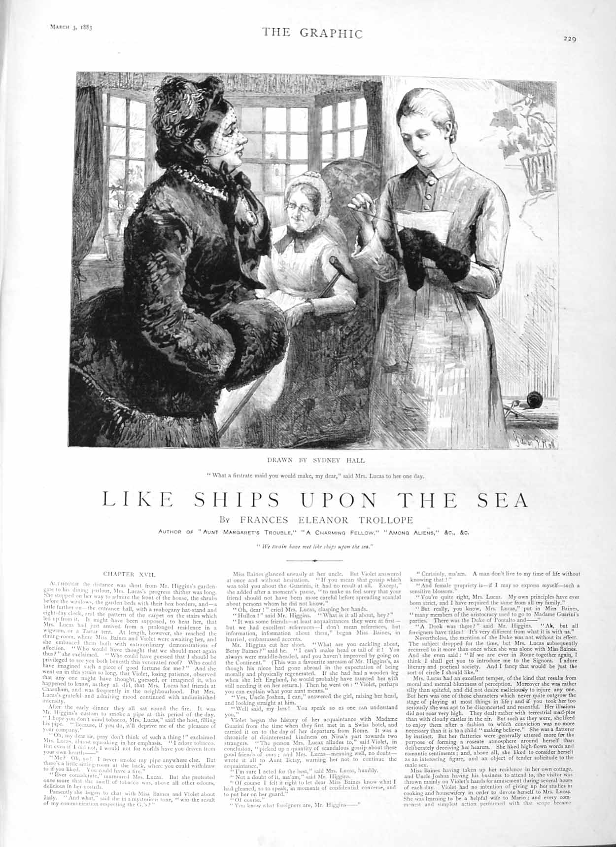 Original Old Antique Print 1883 Illustration Story Ships Upon Sea Lucas Sydney