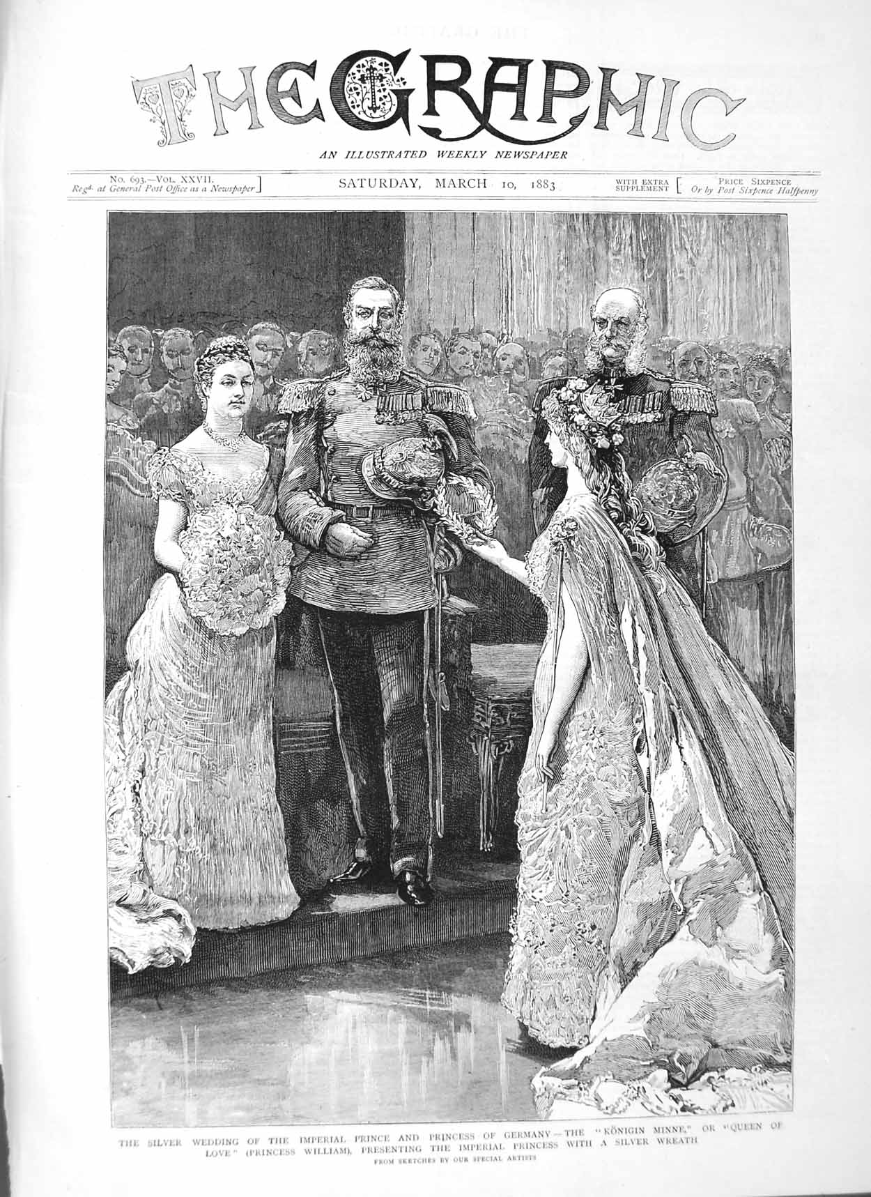 Old Antique Print 1883 Silver Wedding Prince Germany Konigin Minne Queen 19th