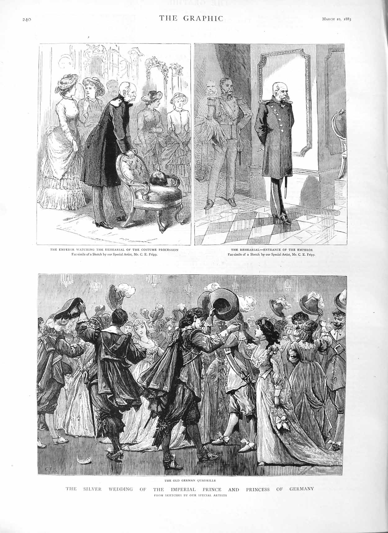 Original Old Antique Print 1883 Silver Wedding Prince Germany Emperor Quadrille