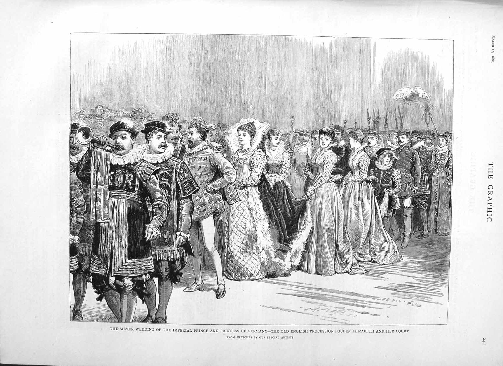 Original Old Antique Print 1883 Silver Wedding Prince Germany Queen Elizabeth