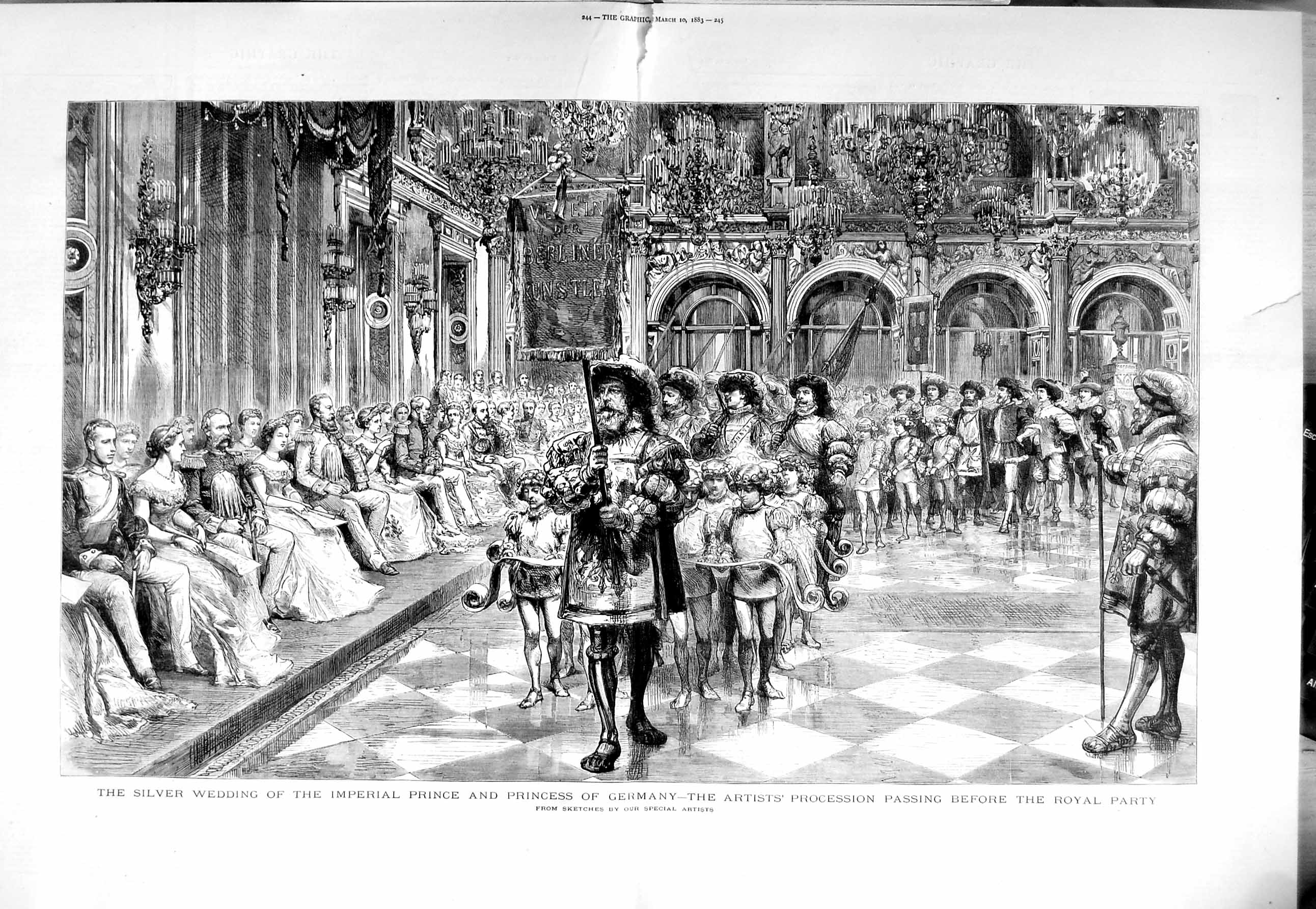 Old Antique Print 1883 Silver Wedding Prince Princess Germany Procession 19th