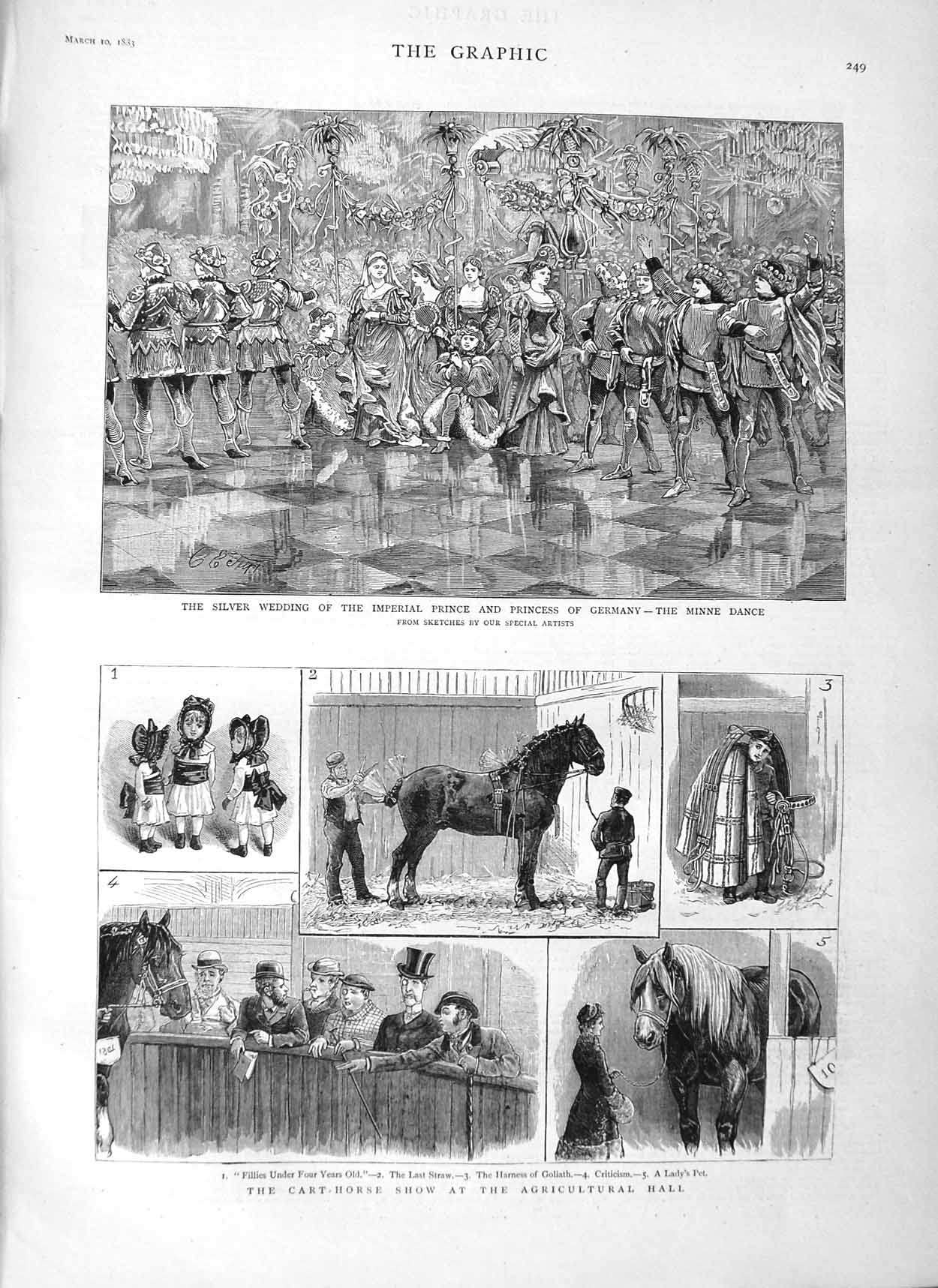 Old Antique Print 1883 Wedding Minne Dance Prince Germany Cart Horse Show 19th