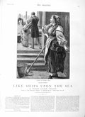 Old Antique Print 1883 Illustration Story Like Ships Upon Sea Mario Hall 19th