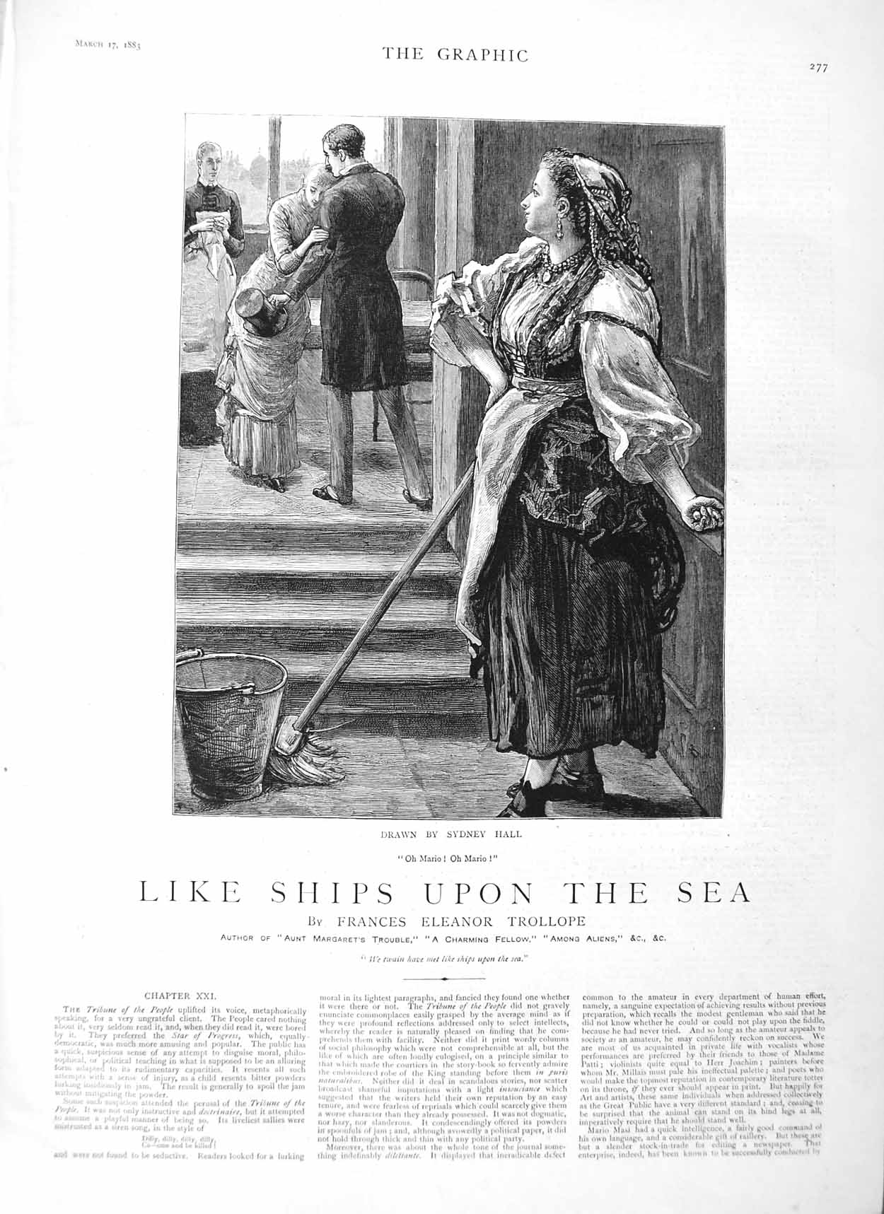 Old Antique Print 1883 Illustration Story Like Ships Upon Sea Mario Hall 19th
