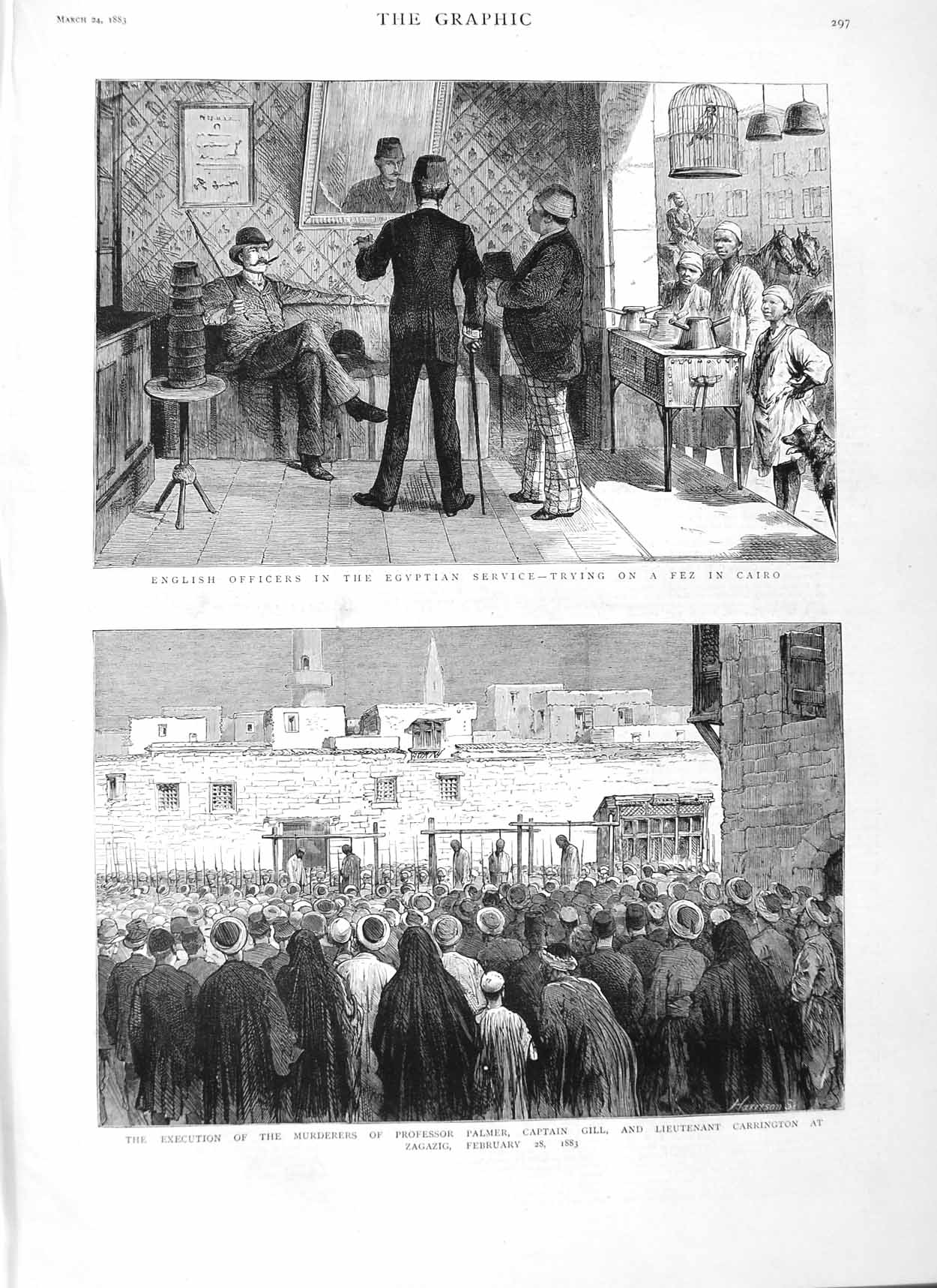 Original Old Antique Print 1883 Cairo English War Execution Palmer Gill Zagazig