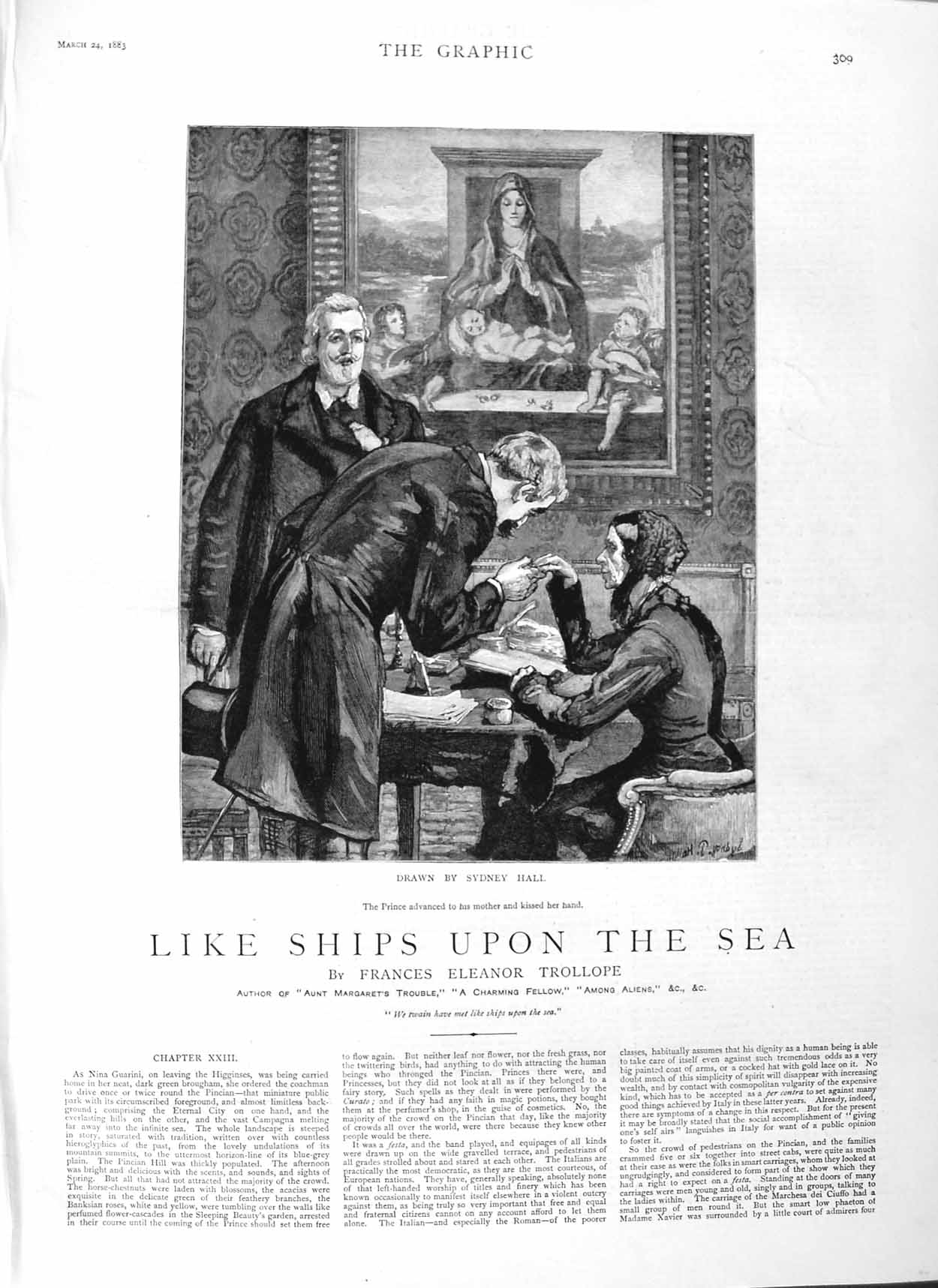 Old Antique Print 1883 Illustration Story Like Ships Upon Sea Prince Hall 19th