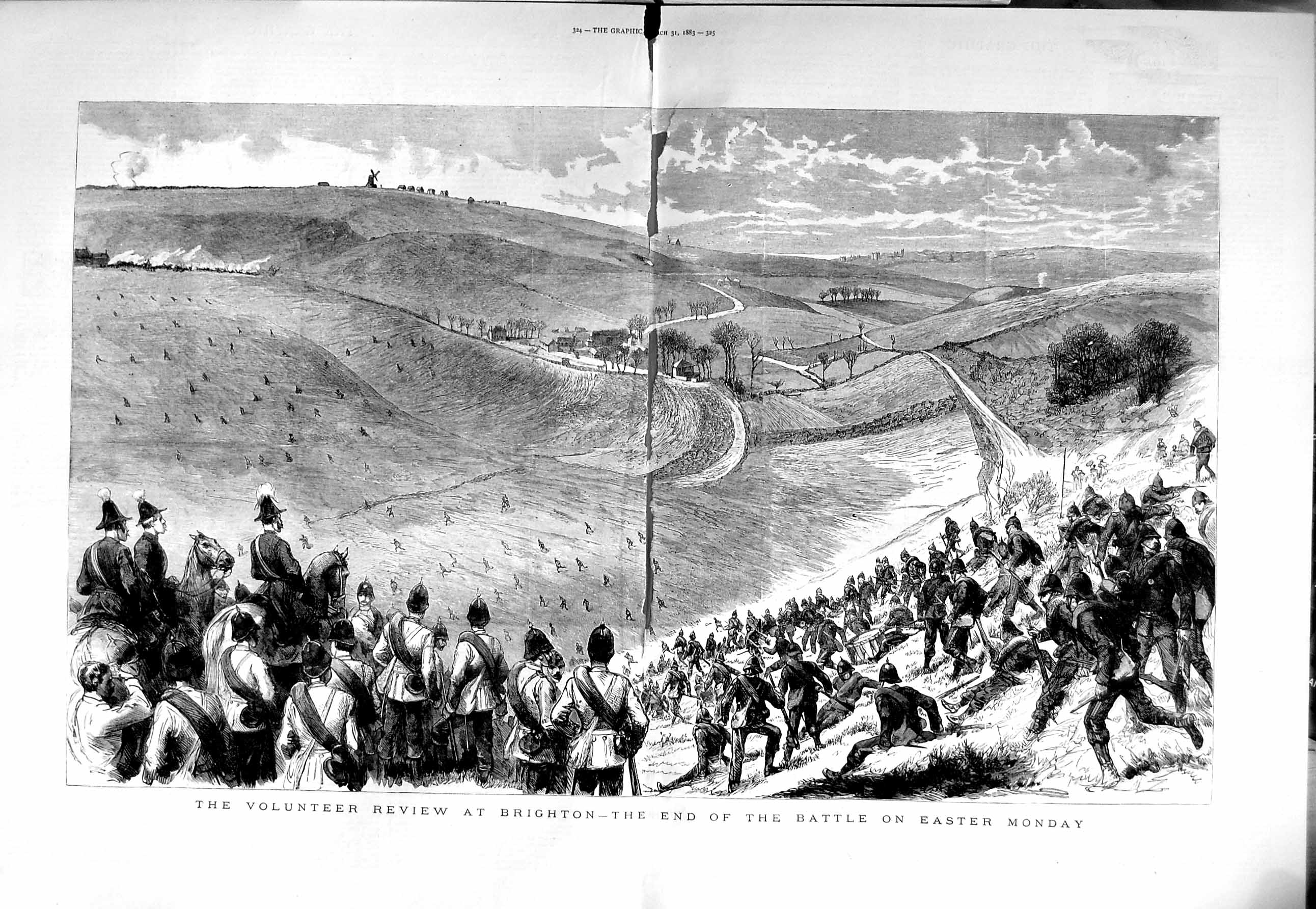 Antique Old Print 1883 Volunteer Review Brighton Battle Easter Monday War 19th
