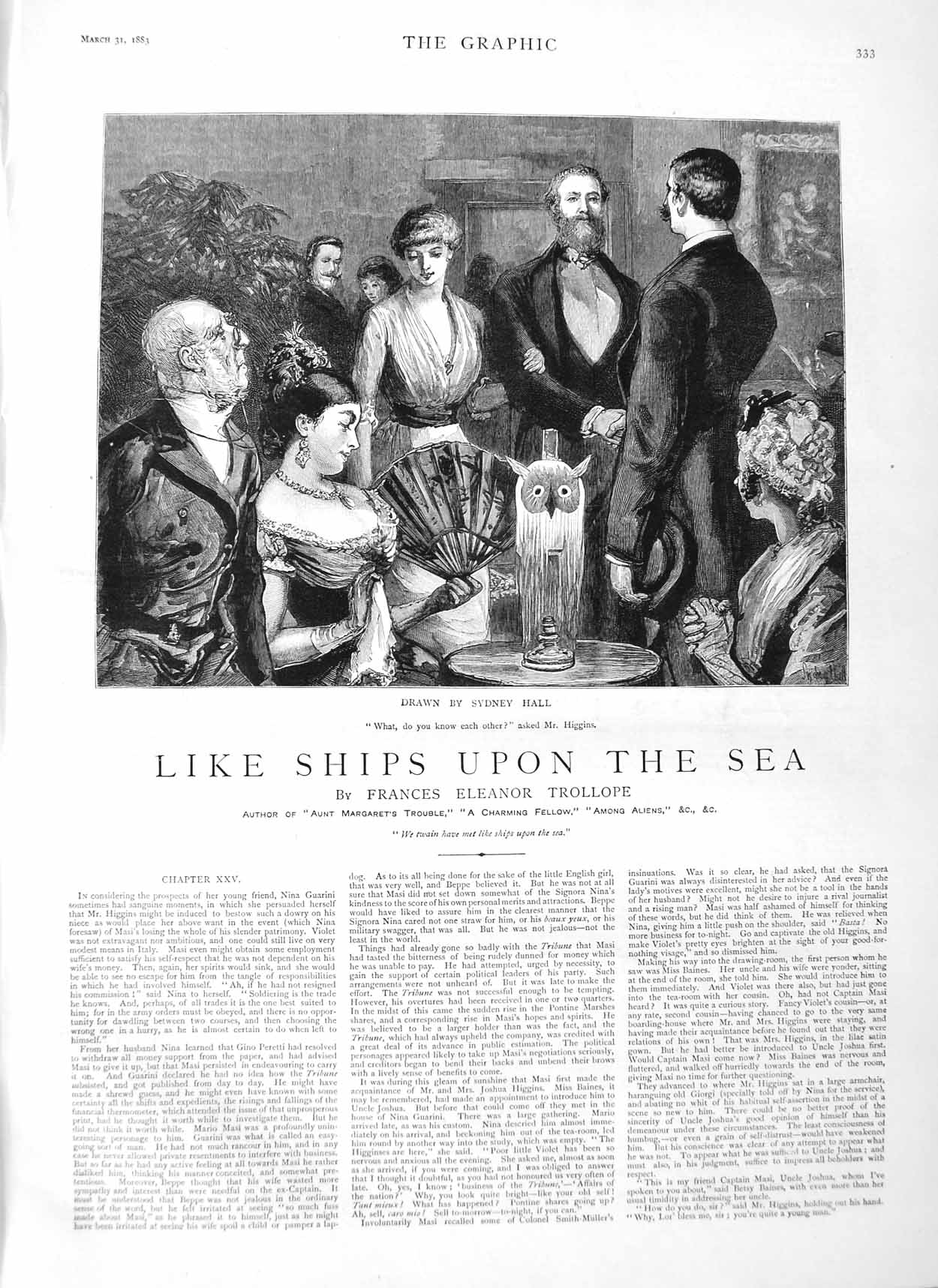 Antique Old Print Ref.328 1883 Illustration Story Like Ships Upon Sea Higgins