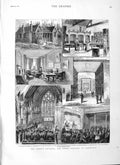 Original Old Antique Print 1883 Queen'S Pavilion Aldershot Red Church Victorian